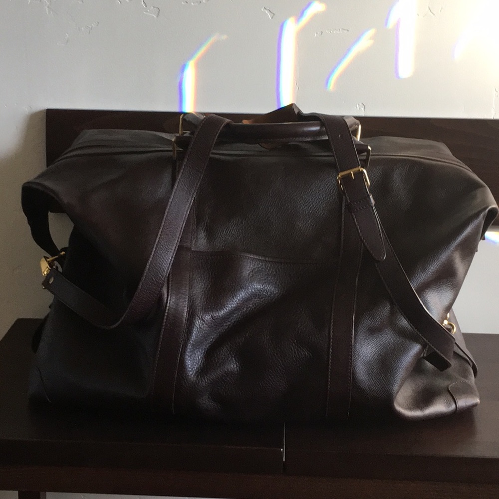 Bally dark brown textured leather carry on bag